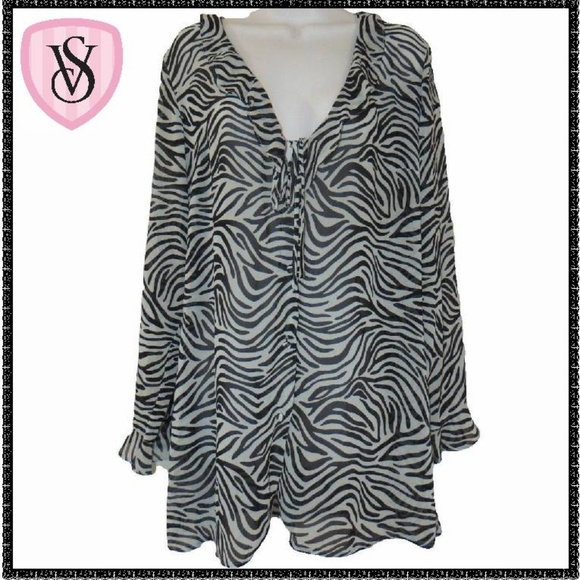 Victoria's Secret Tops - VICTORIAS SECRET Tunic L Black & White EXOTIC ZEBRA ANIMAL PRINT Sheer BLOUSE VS